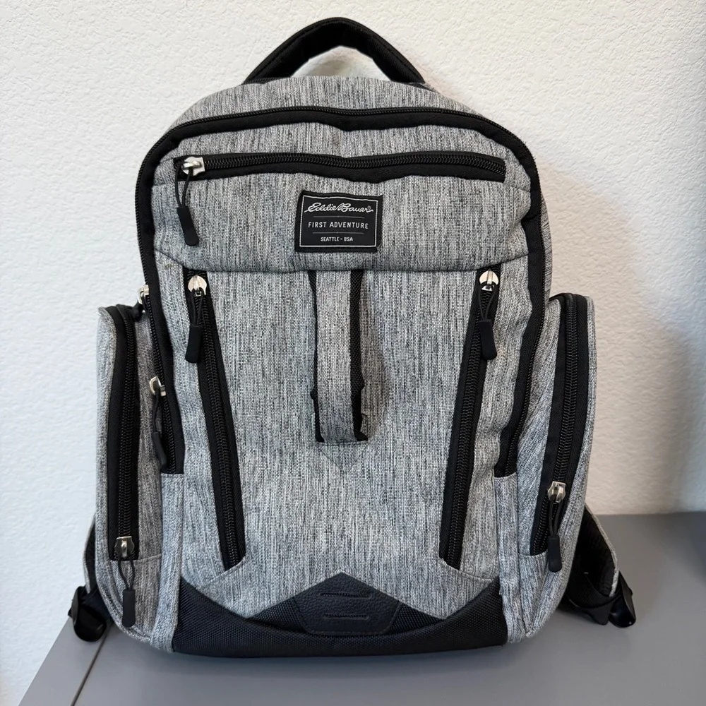 Eddie Bauer Rainier Back Pack Diaper Bag in gray and black.